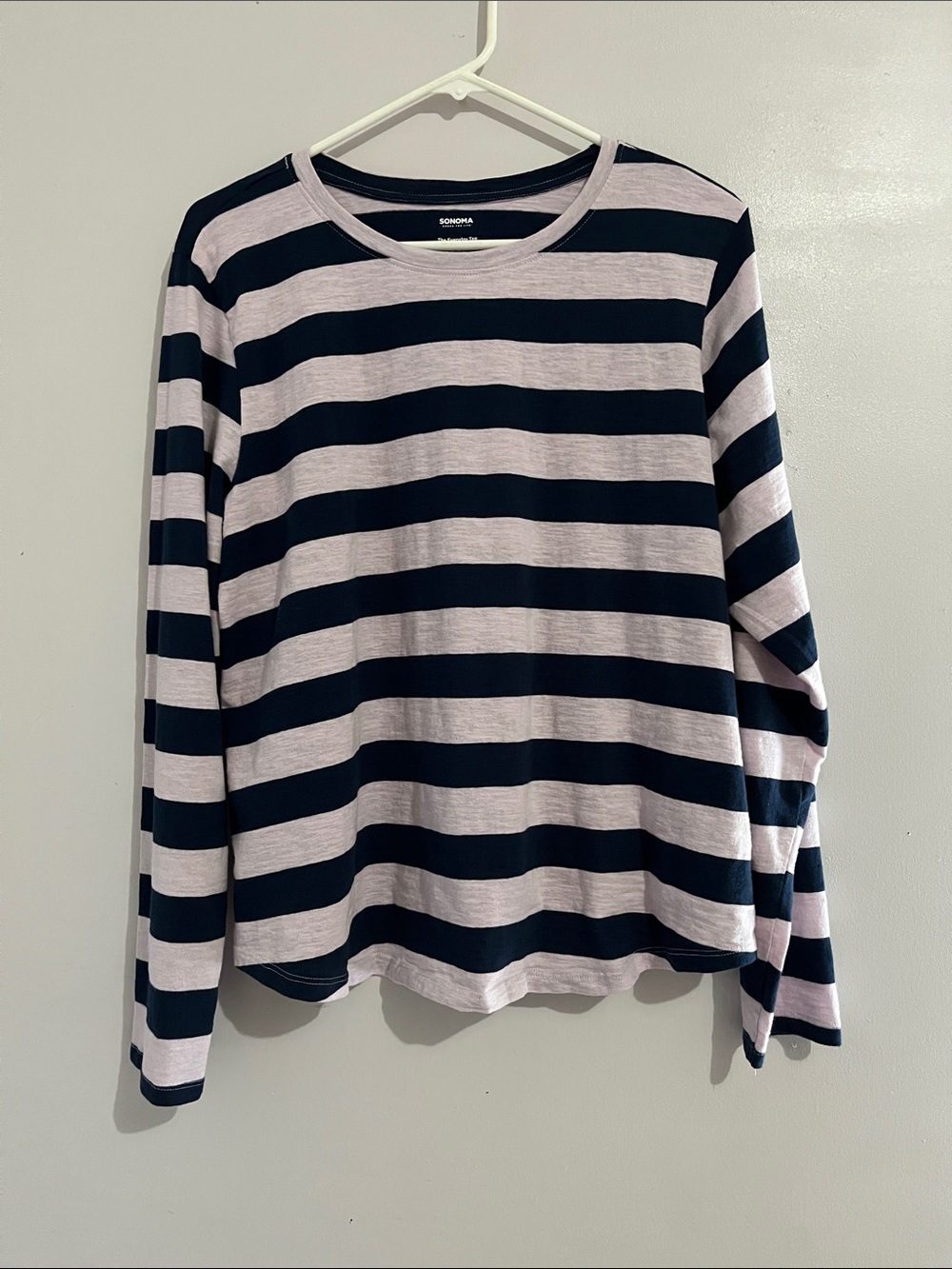 Sonoma Navy and Light Purple Striped Long Sleeve Tee XXL